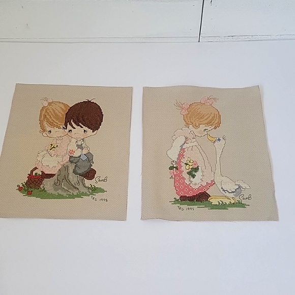 PRECIOUS MOMENTS CROSS STITCH UNFRAMED SET OF 2 - Picture 2 of 6